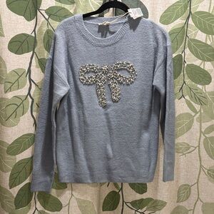 Hem & Thread Light blue Sweater with Pearl Embellishment